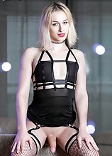Alice Blitz is a super sexy blonde tgirl with an amazing body, long legs and a perfect booty! Watch her stripping, posing and stroking her cock!
